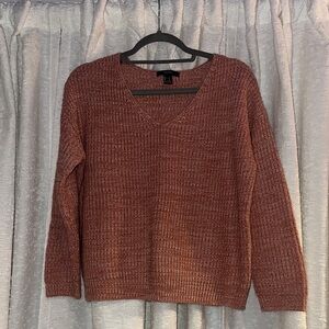 Forever 21 V-Neck Sweater - Pink & White Knitted - Small